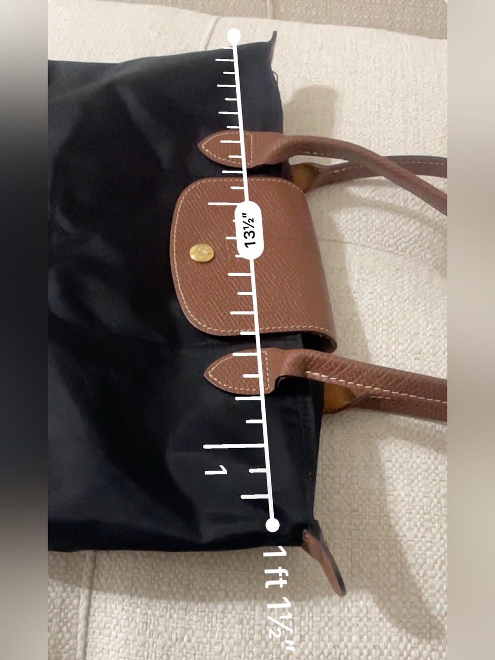 Longchamp Black Nylon Tote with Brown Leather Trim and Handles - Picture 5 of 10
